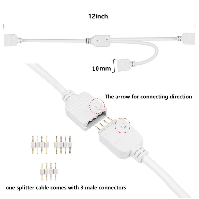 SUPERNIGHT LED Strip Splitter Connector 4 Pins 1 to 2 Y- Splitter Cables for 5050 3528 RGB LED Light Strip with 9 Male 4-pin Plugs (3-Pack) - Image 4